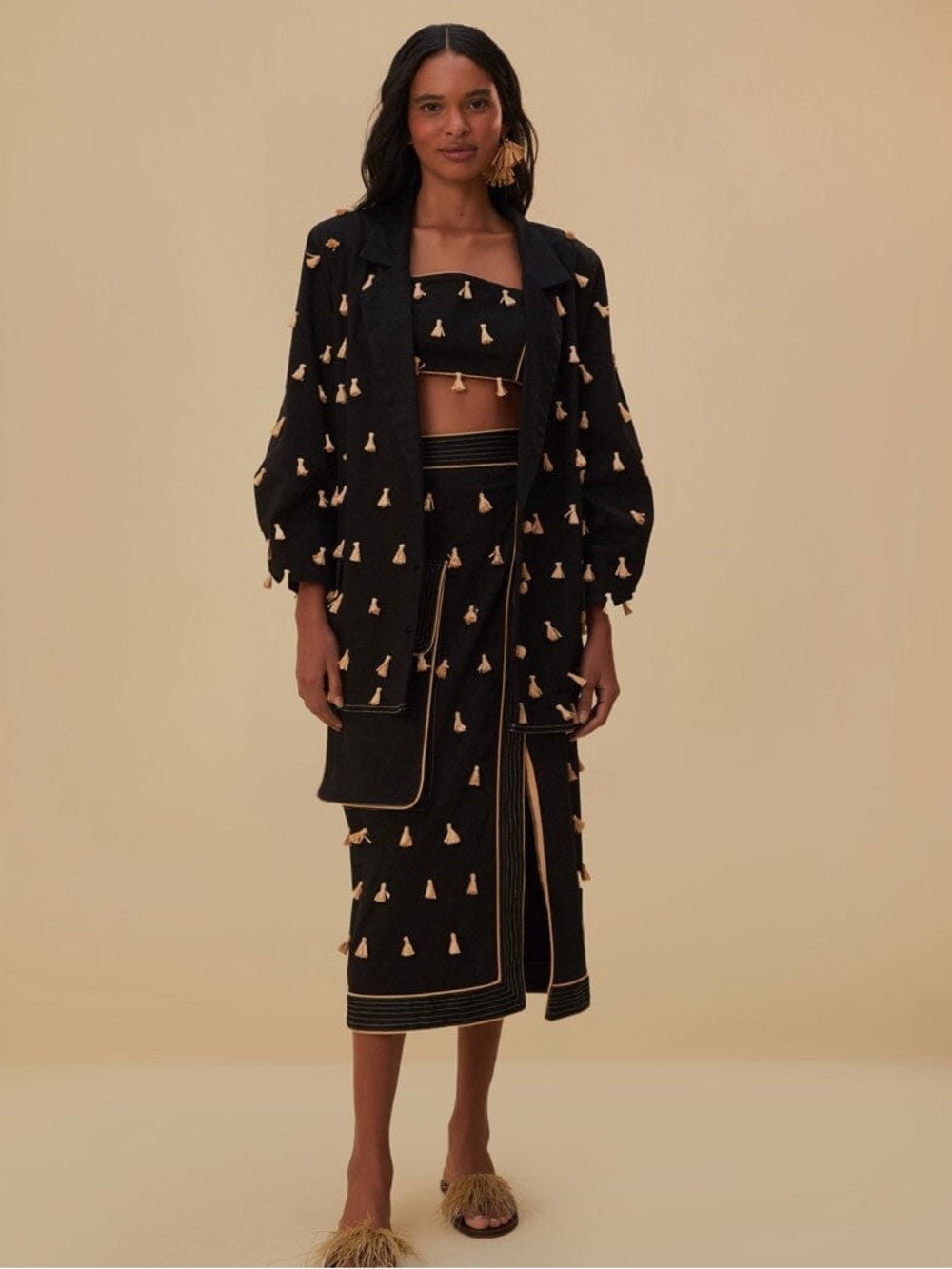 Farm Rio: Black Raffia Fringed Blazer - Picture 3 of 12